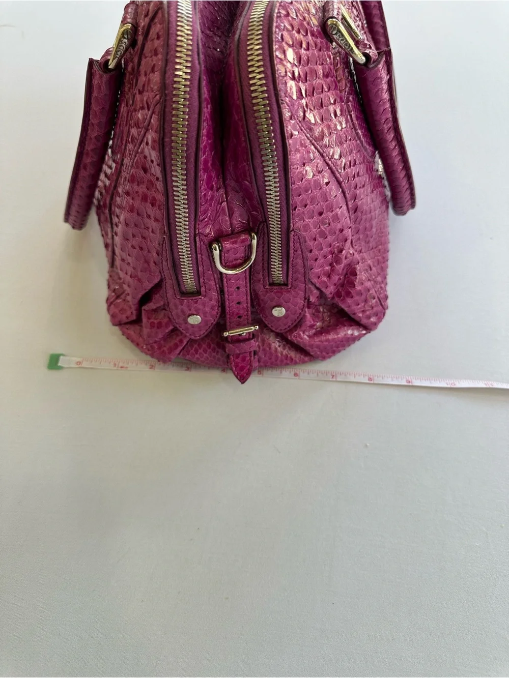 TOD'S Fuchsia Genuine Python  Satchel with Gold Hardware